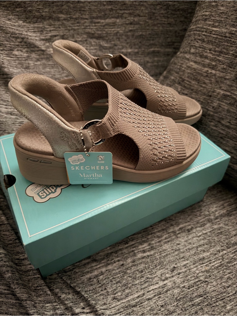 Skechers Women's Taupe Slip-On Wedge Sandals